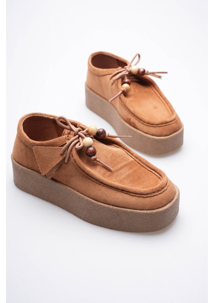 Kadın Süet Loafer Ayakkabı Bağcık Boncuk Detaylı Taba Kavera fiyatları