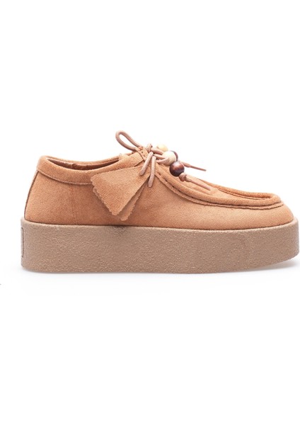 Kadın Süet Loafer Ayakkabı Bağcık Boncuk Detaylı Taba Kavera modelleri