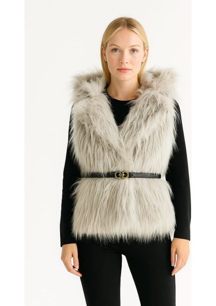 Kadın Bej Kemerli ve Düğme Kapama Kürk Lolita Yelek fiyatları