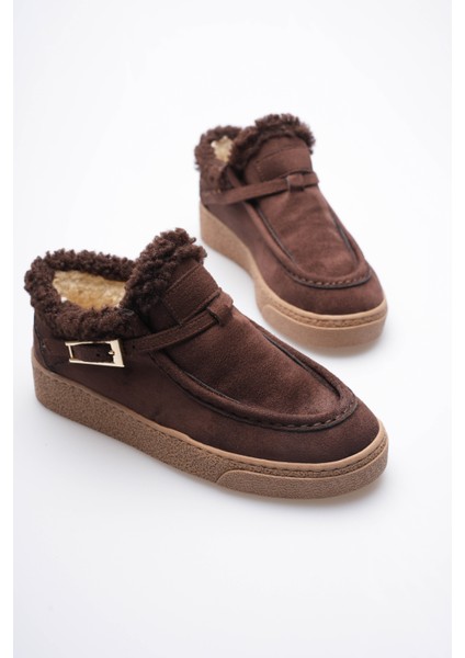 Kadın Süet Loafer Ayakkabı Kürklü Tokalı Kahve Selva fiyatları