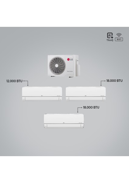 1+3 Multi Sistem / 12+18+18 Iç Üniteler = 1 Adet Dış Ünite Al Thinq Wi-Fi Kontrolü