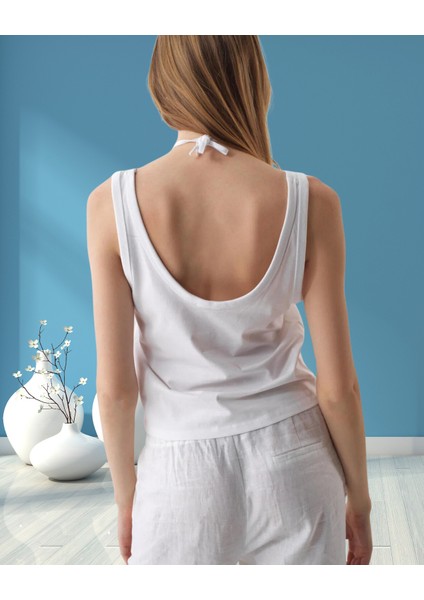 xint Kadın Regular Fit Sıfır Kol U Yaka Boyundan Bağlama Detaylı Pamuklu Bluz indirimleri