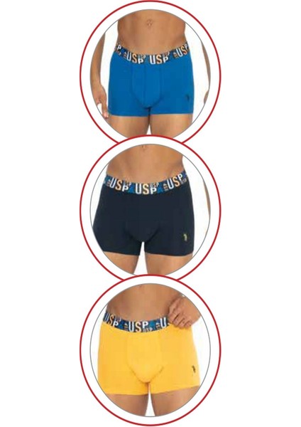 U.s Polo Assn. 80572 Erkek Pamuklu 3'lü Boxer-Saks&sarı&lacivert