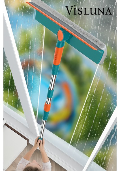 180 Derece Döner Başlıklı Çift Yönlü Çekpaslı Teleskopik Cam,ayna,pencere Silme Temizlik Mopu Aparatı