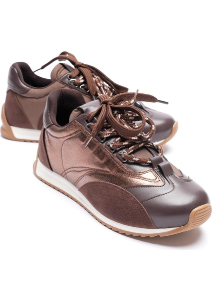 Kadın Deri Sneaker Paraşüt Detaylı Kahve Lurea