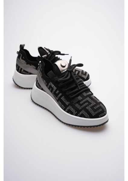 Kadın Süet Sneaker Taş Detaylı Siyah Cressa