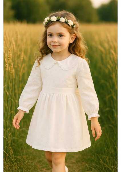 Kız Çocuk Elbise Uzun Kollu Fistolu V Yaka Özel Gün Doğum Günü Düğün Parti Günlük Kız Bebek Elbise