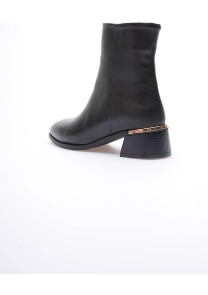 Kadın Deri Bot Topuklu Gold Detaylı Femuarlı Siyah Elaris fırsatları