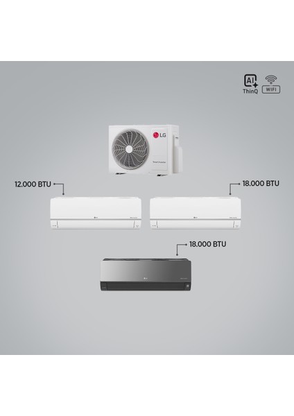 1+3 Multi Sistem / 12+18+18 Iç Üniteler = 1 Adet Dış Ünite Al Thinq Wi-Fi Kontrolü