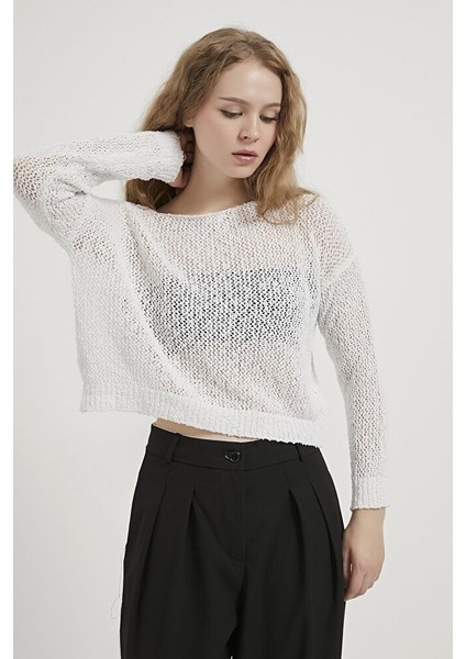 Kadın Standart Beden Düşük Omuz Transparan Şık ve Zarif Tasarım Triko Kazak indirimleri