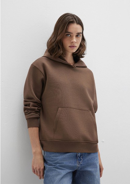 167299-81959 Kapüşonlu Kahverengi Basic Sweatshirt