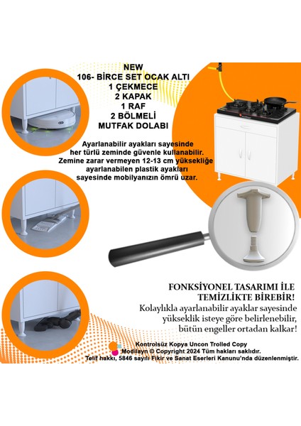 Milas (Xxxl) Set Ocak Altı Dolap Kapaklı Mutfak Dolabı 2 Göz Raf Bölme Beyaz Dolap 80X88X56 cm