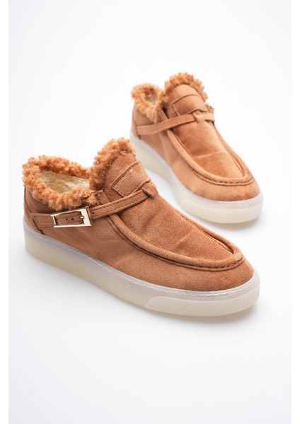 Kadın Süet Loafer Ayakkabı Kürklü Tokalı Taba Selva fiyatları