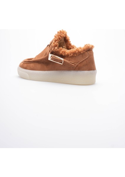 Kadın Süet Loafer Ayakkabı Kürklü Tokalı Taba Selva fırsatları