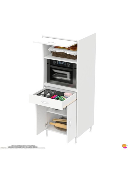 Salsa Mutfak Dolabı Tek Çekmece, 3 Kapaklı. Ekmeklik / Fırın / Mikrodalga Dolabı 60X162,4X56 cm fırsatları