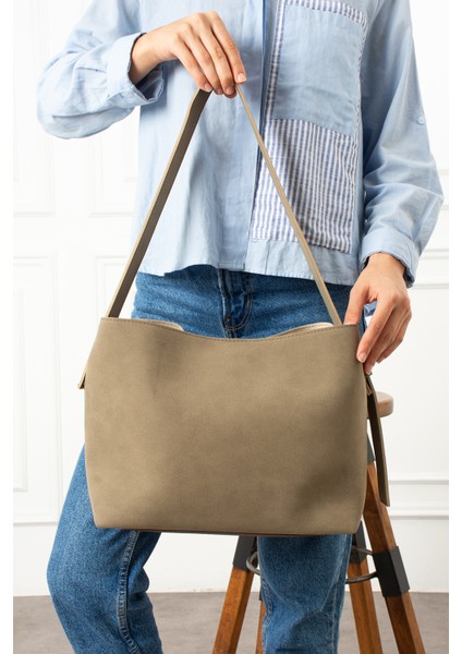 Ravenna Süet Mıknatıs Kapamalı Fermuarlı Iç Bölme Büyük Boy Shopper Kadın Omuz Çantası modelleri