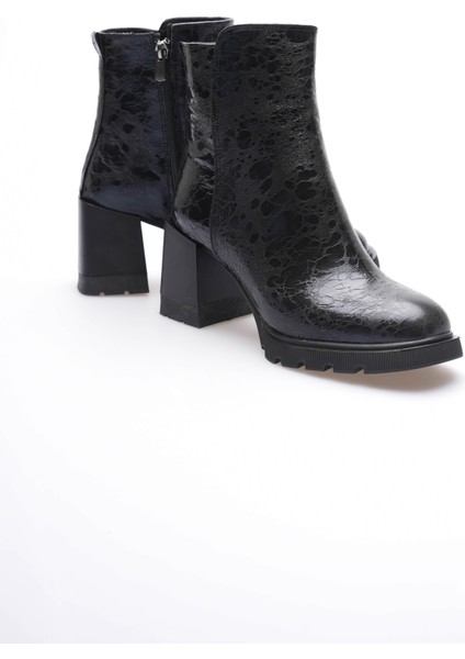 Kadın Deri Bot Benekli Topuklu Fermuarlı Siyah Arvenna