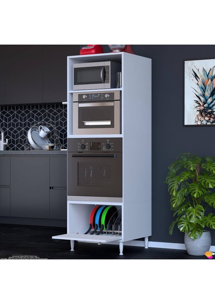 Dora Ankastre Dolap: Tek Kapaklı Mini/midi Mikrodalga Fırın Dolabı Beyaz Dolap 60X185,9X56 cm modelleri