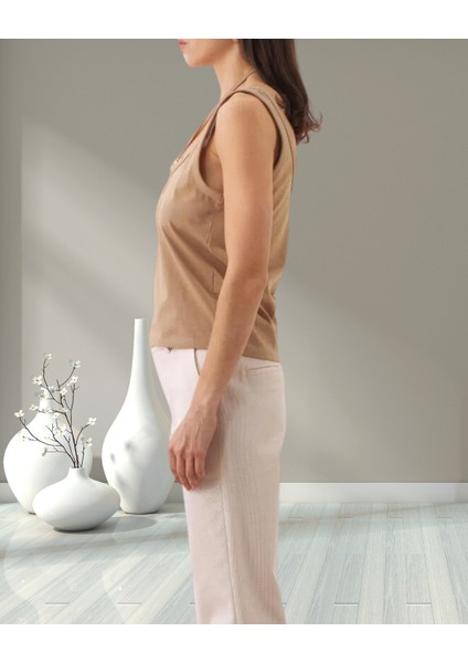 xint Kadın Regular Fit Sıfır Kol U Yaka Boyundan Bağlama Detaylı Pamuklu Bluz modelleri