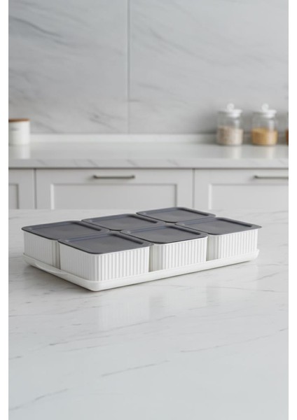 Valverdi - 6'lı 13 Parça Plastik Kahvaltılık Kahvaltı Seti Sunum Seti Gri Görünüm