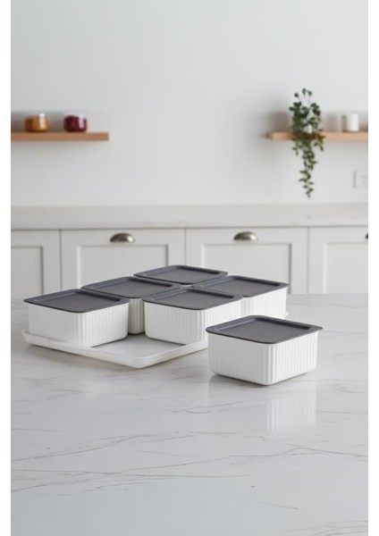 Valverdi - 6'lı 13 Parça Plastik Kahvaltılık Kahvaltı Seti Sunum Seti Gri Görünüm modelleri