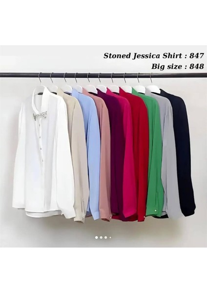 847 Gizli Patlı Yakası Taş Detaylı Gömlek