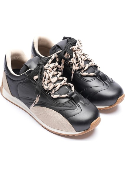Kadın Deri Sneaker Paraşüt Detaylı Siyah-Bej Lurea modelleri