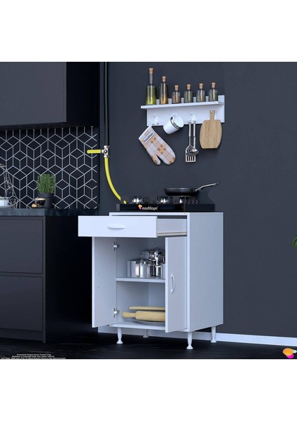 Milas (M) Mutfak Dolabı Set Ocak Altı Dolap Mutfak Dolabı Baharat Raflı Beyaz Dolap 60X88X48 cm indirimleri