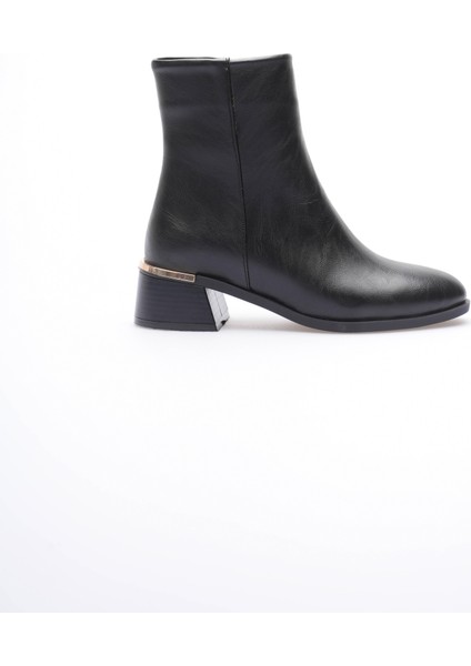 Kadın Deri Bot Topuklu Gold Detaylı Femuarlı Siyah Elaris modelleri