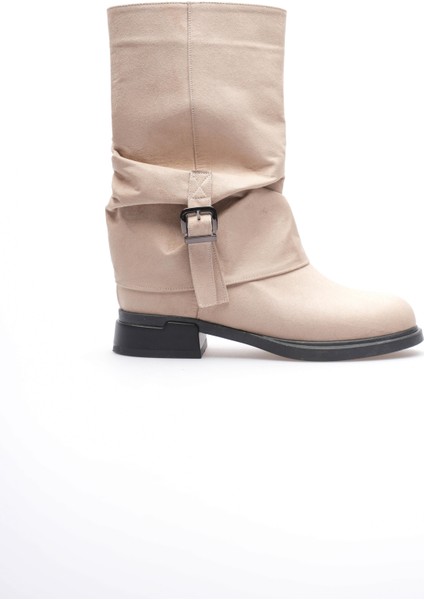 Kadın Süet Bot Körüklü Fermuarlı Platin Tokalı Vizon Vandira fiyatları