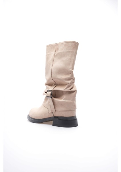 Kadın Süet Bot Körüklü Fermuarlı Platin Tokalı Vizon Vandira fırsatları