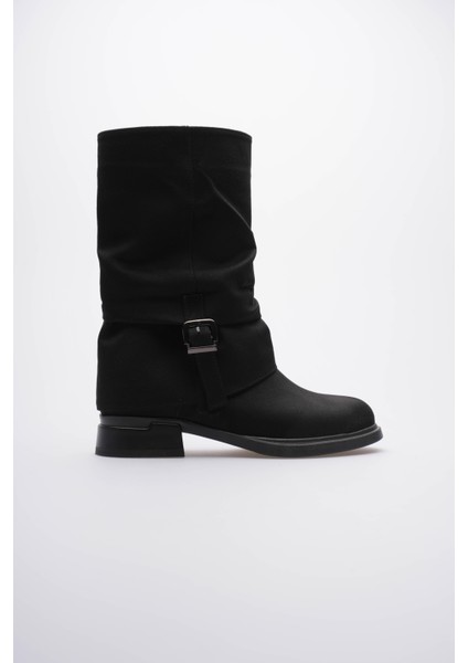Kadın Süet Bot Körüklü Fermuarlı Platin Tokalı Siyah Vandira fiyatları