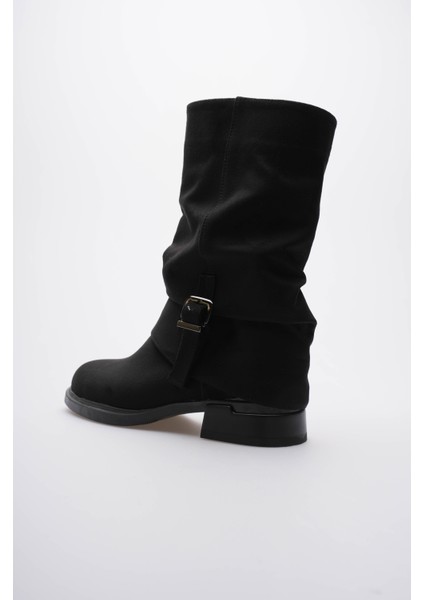 Kadın Süet Bot Körüklü Fermuarlı Platin Tokalı Siyah Vandira modelleri