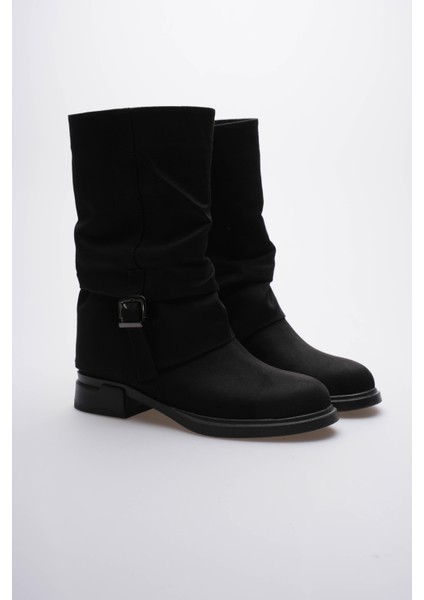 Kadın Süet Bot Körüklü Fermuarlı Platin Tokalı Siyah Vandira fırsatları