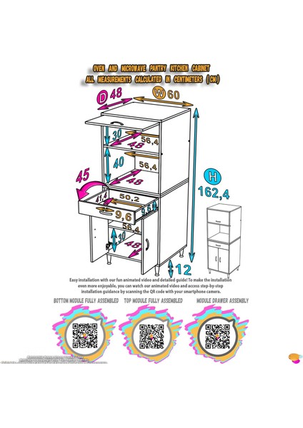 Salsa Mutfak Dolabı Tek Çekmece 2 Kapaklı Ekmeklik / Fırın / Mikrodalga Dolabı 60X162,4X48 cm