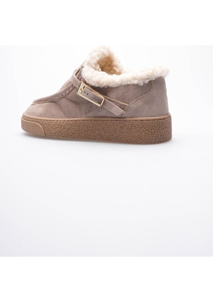 Kadın Süet Loafer Ayakkabı Kürklü Tokalı Vizon Selva fırsatları