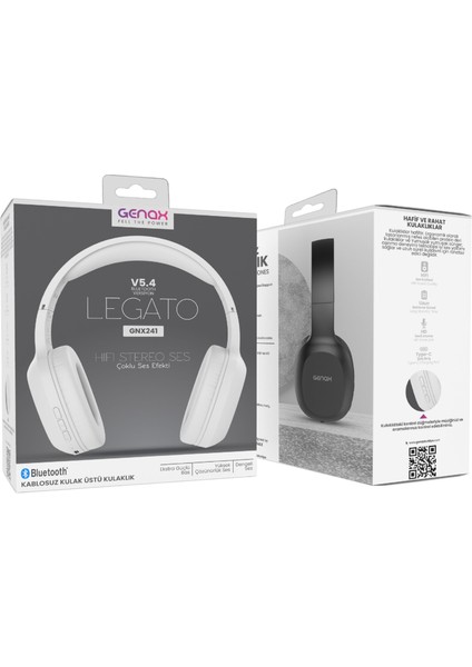 GNX241 Legato Kablosuz Bluetooth Kulak Üstü Kulaklık Bt 5.4 Hi Fi Stereo Ses