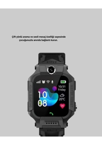 S10 Akıllı Çocuk Saati Siyah Model Çift Yönlü Konuşma ve Sos modelleri