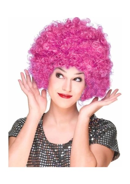 Fuşya Renk Kıvırcık Afro Bonus Peruk Saç Parti Peruğu