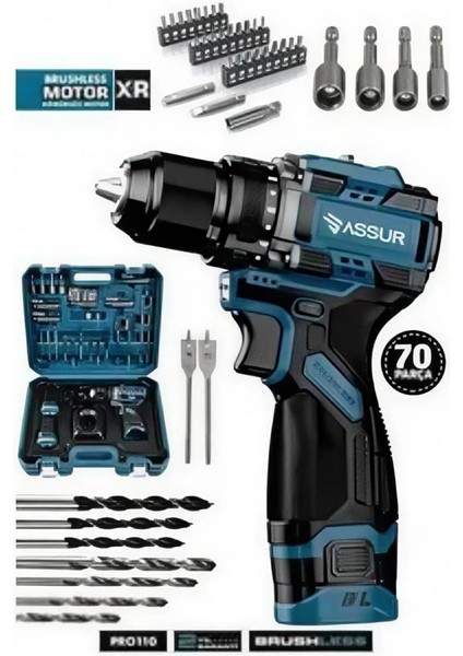 ASSUR Pro Çelik Mandren Kömürsüz Motor Şarjlı Matkap Mavi