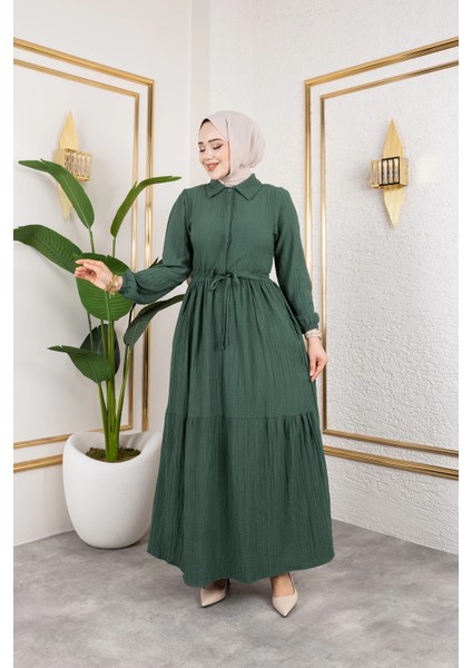 Lara Kumaş Yarım Düğmeli Kadın Elbise - Haki / E0121 indirimleri