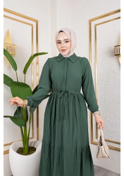 Lara Kumaş Yarım Düğmeli Kadın Elbise - Haki / E0121