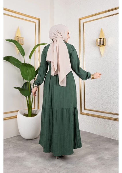 Lara Kumaş Yarım Düğmeli Kadın Elbise - Haki / E0121