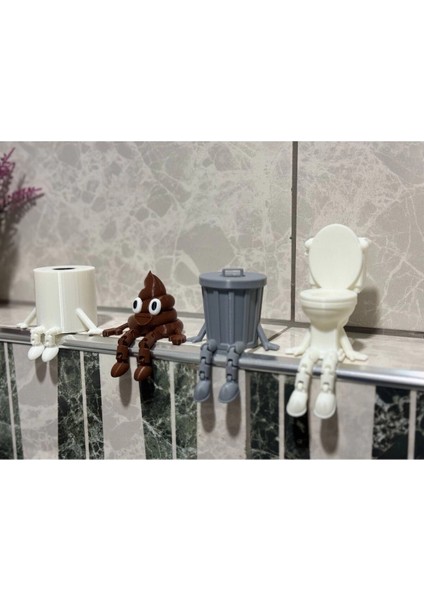 4'lü Eğlenceli Banyo Dekoratif Figür Seti /tuvalet Kağıdı, Kaka Emojisi, Çöp Kovası, Klozet fiyatları