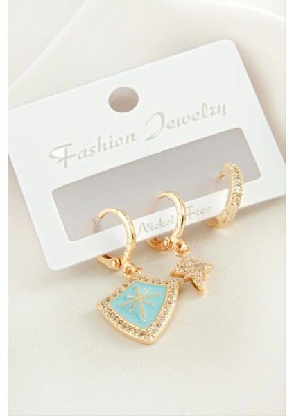 3 Adet Yıldız Zirkon Taşlı Küpe