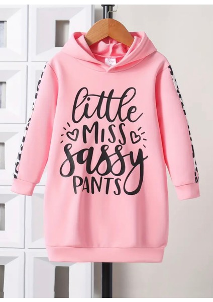 Punıx Kıds Özel Seri Kapüşonlu Lıttle Mıss Baskılı %100 Pamuk Kışlık Kız Çocuk Spor Hoodie Elbise