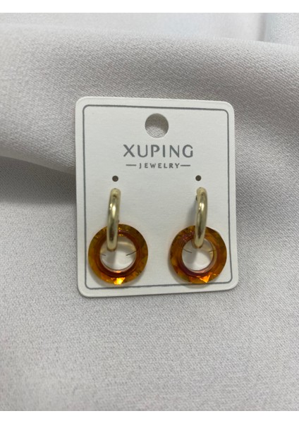 Xuping 14K Altın Kaplama Hediyelik Suya Dayanıklı Kadın Küpe Gold Turuncu Halka Küpe Şık ve Modern Zarif Küpe Parlak Görünüm Minimal Gold Küpe Günlük Kullanım Için Ideal