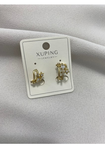 Xuping 14K Altın Kaplama Hediyelik Suya Dayanıklı Kadın Kıkırdak Küpe Gold Şık Modern Taşlı Zarif Küpe Parlak Görünüm Minimal Gold Küpe Günlük Kullanım Için Ideal