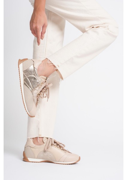 Kadın Deri Sneaker Paraşüt Detaylı Bej-Gold Lurea indirimleri