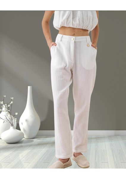 Minervaxint Kadın Dokulu Pamuk Kumaş Çıt Çıt ve Fermuar Kapamalı Yan Cepli Regular Fit Pantolon fiyatları